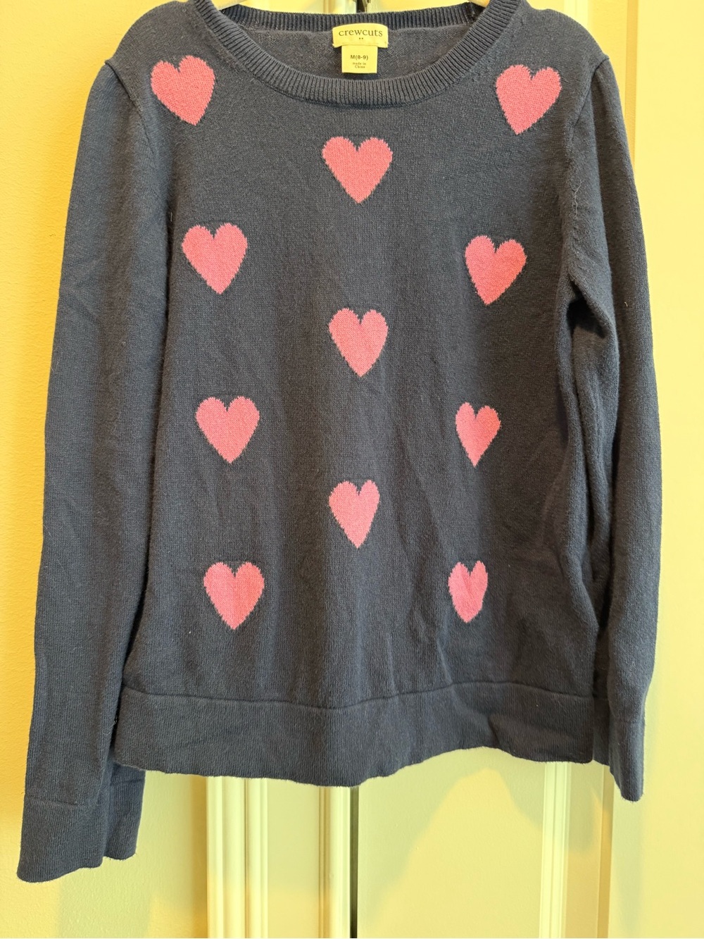 Crewcuts Navy Sweater with Pink Heart Motif